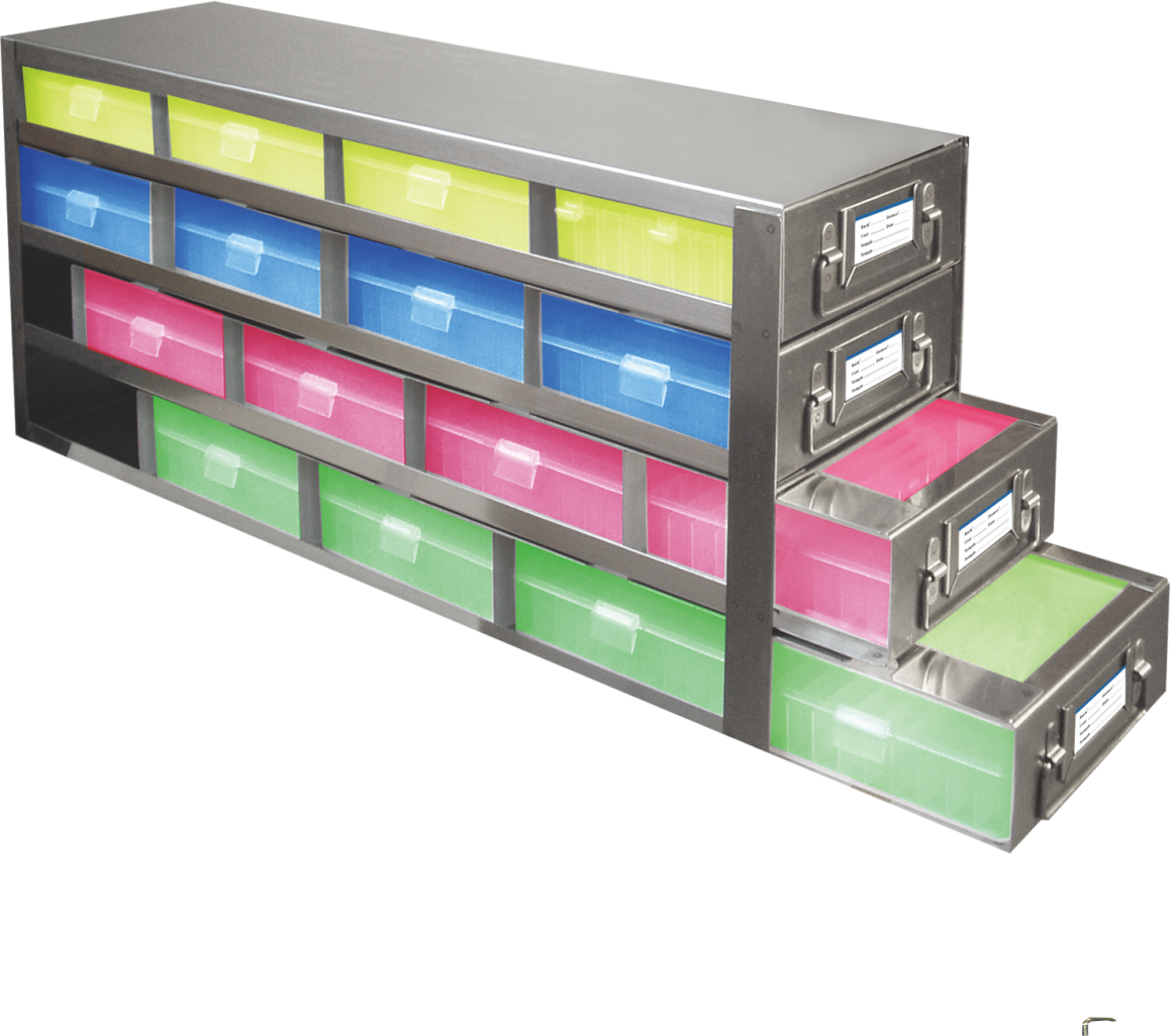 Scaffalature verticali per cassetti per congelatore per scatole di plastica con parte superiore incernierata a 100 celle