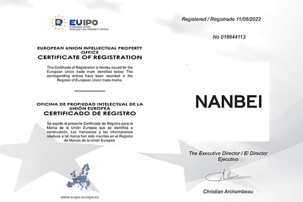 NANBEI Instrument EU trademark NANBEI officially passed the registration certification